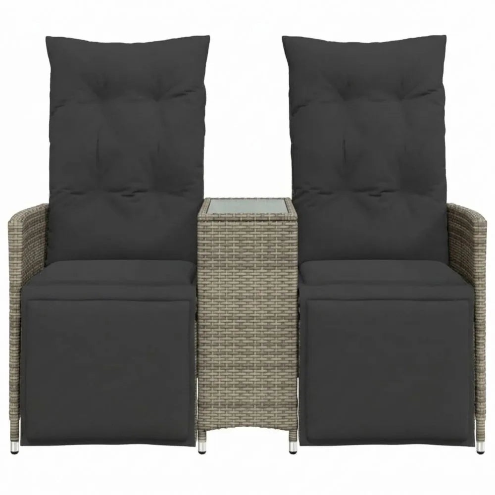 Verstellbares Garten-Loungesofa mit Tisch, 2-Sitzer, Poly Rattan, Grau