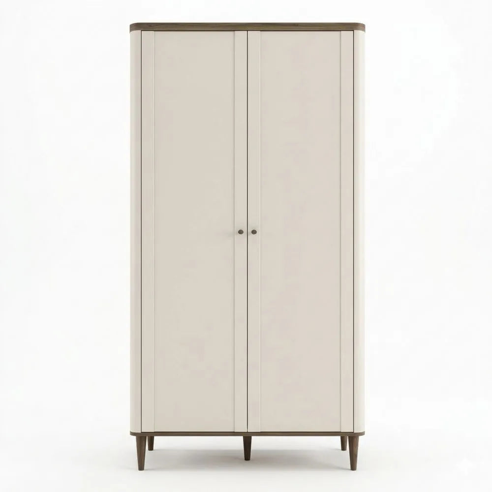 Moderner Kleiderschrank mit Lamellen, 2-türig, Kaschmir Beige Eiche Dekor