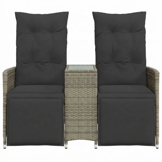 Verstellbares Garten-Loungesofa mit Tisch, 2-Sitzer, Poly Rattan, Grau