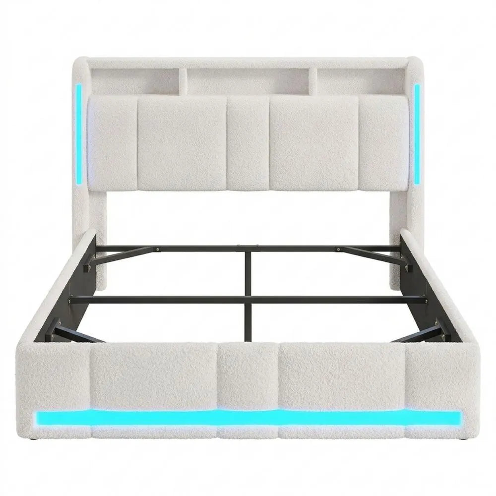 Modernes Polsterbett 140x200 mit LED & Stauraum