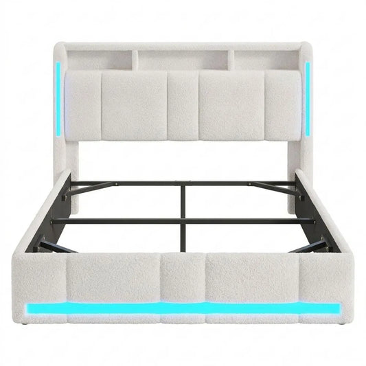 Modernes Polsterbett 140x200 mit LED & Stauraum