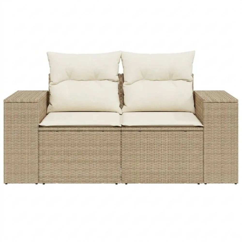 Zweisitzer-Gartensofa mit Stauraum und abnehmbarem Bezug, Beige Rattan