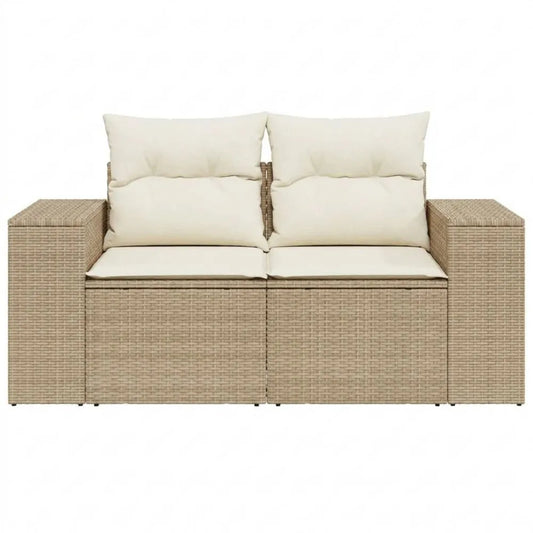 Zweisitzer-Gartensofa mit Stauraum und abnehmbarem Bezug, Beige Rattan