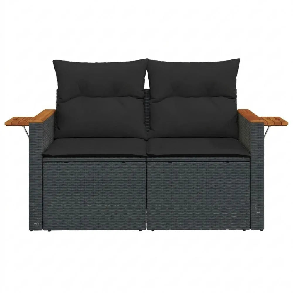 2-Sitzer Gartensofa mit Kissen und Staufach, abnehmbarer Bezug, Schwarz Poly Rattan