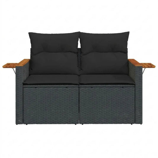 2-Sitzer Gartensofa mit Kissen und Staufach, abnehmbarer Bezug, Schwarz Poly Rattan