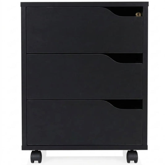 Geräumiger Rollcontainer mit Schubladen und Rollen, Schwarz