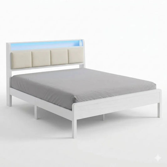Modernes Polsterbett 140x200 mit LED und Ladestation