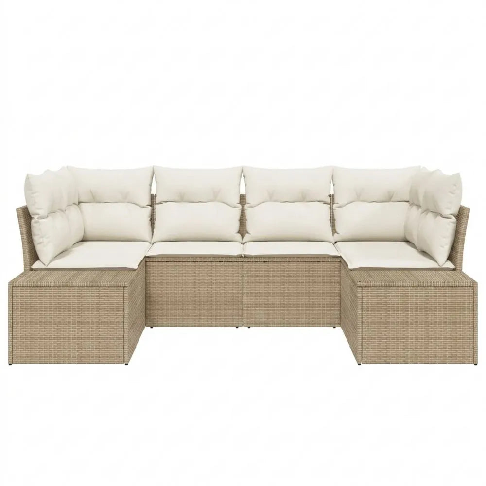 Modulares Gartensofa-Set mit Aufbewahrung, Beige-Creme, Wetterfestes Poly-Rattan