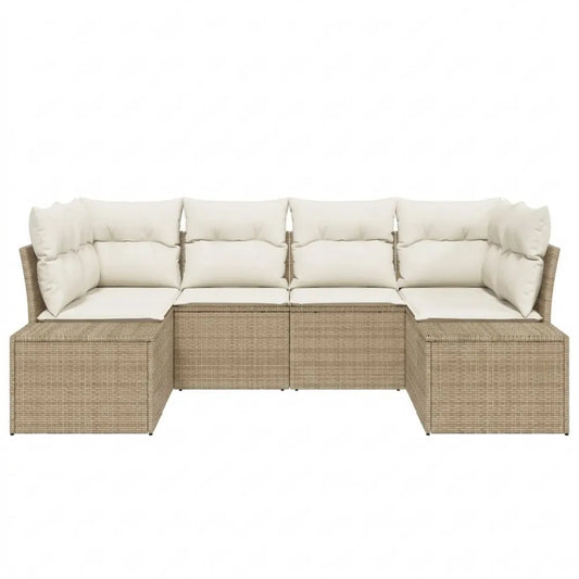 Modulares Gartensofa-Set mit Aufbewahrung, Beige-Creme, Wetterfestes Poly-Rattan